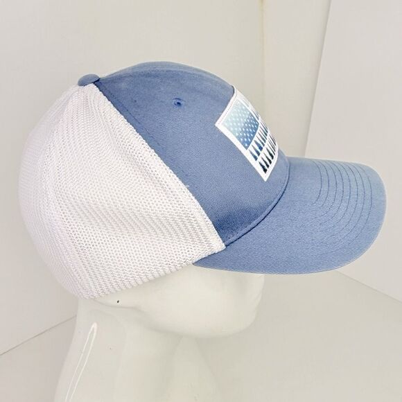 Columbia Blue Canvas White Mesh Tree Flag FlexFit Trucker Hat - Picture 7 of 16